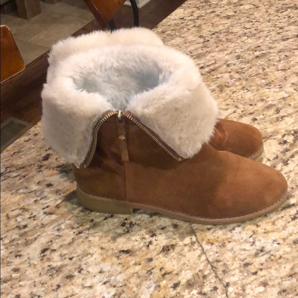 Kate Spade Baja Tobacco Brown Suede Faux Fur Boots